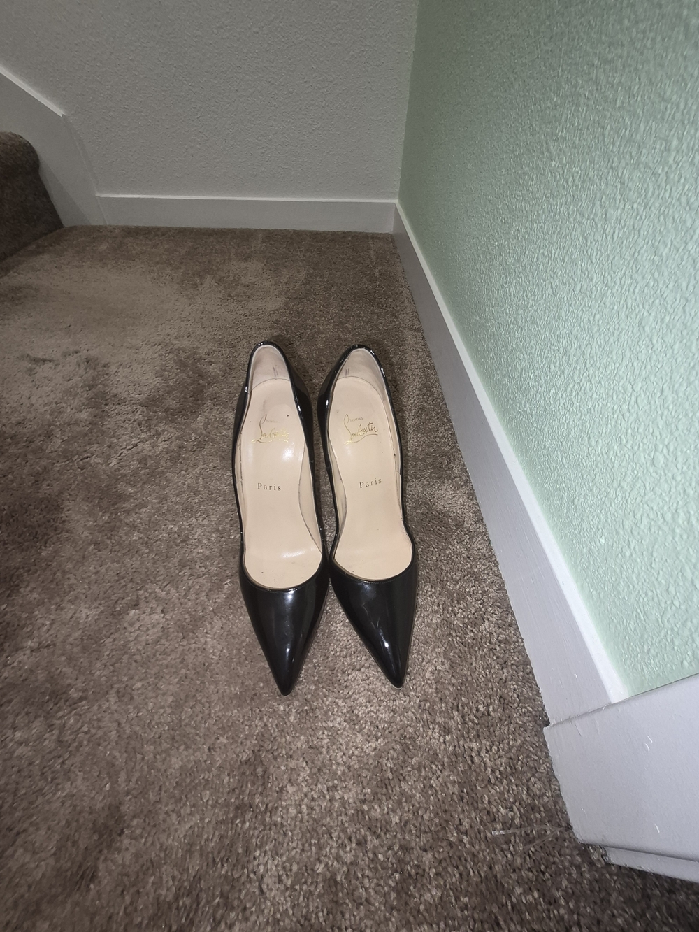 Christian Louboutin Black Patent Pointed-Toe Pumps - Picture 2 of 6